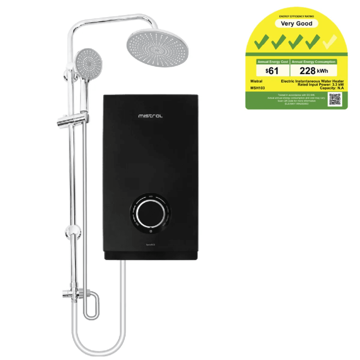 Mistral MSH103-BK Instant Heater With Rainshower