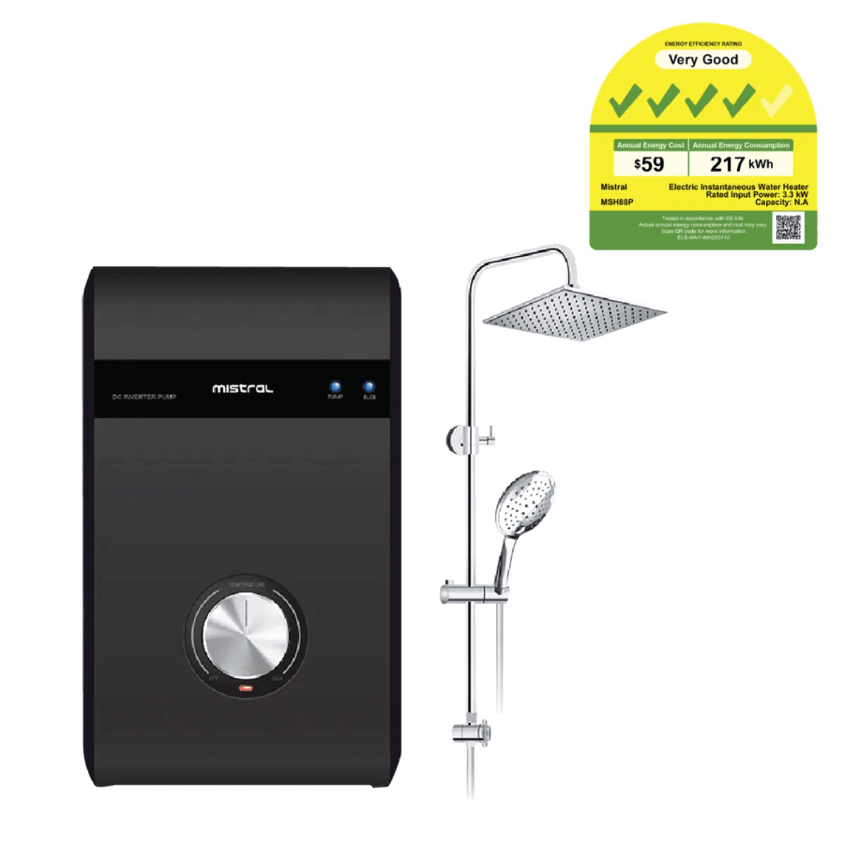 Mistral MSH88P Instant Heater With Rainshower